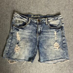 Y2K Machine Jeans Women's 30x5 Distressed Acid Wash Denim Shorts Blue Frayed